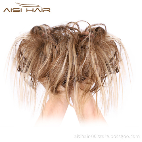 Aisi Hair Mixed Brown Blonde Chignon Curly Bun Pad Chignon Elastic Band Ribbon Ponytail Rope Rubber Hair Extension For Women
